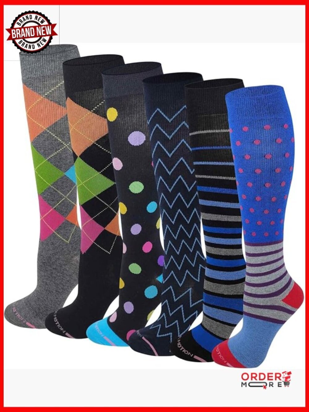 Graduated Compression Knee High Socks 6 Pack Women's 8-15 mmHg
